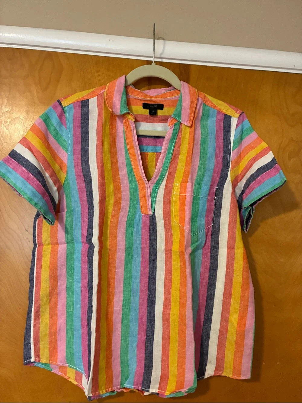 J.Crew linen oversized striped Short-Sleeve popover shirt